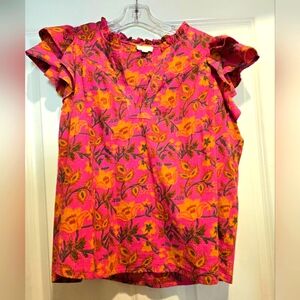 Jennifer Grace Floral Pink and Orange Women's Top, Size M
